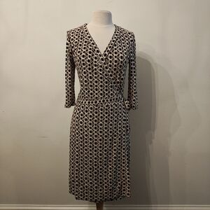 BISOU BISOU Brown and Cream Geometric Circle Print Wrap Dress Size 10
